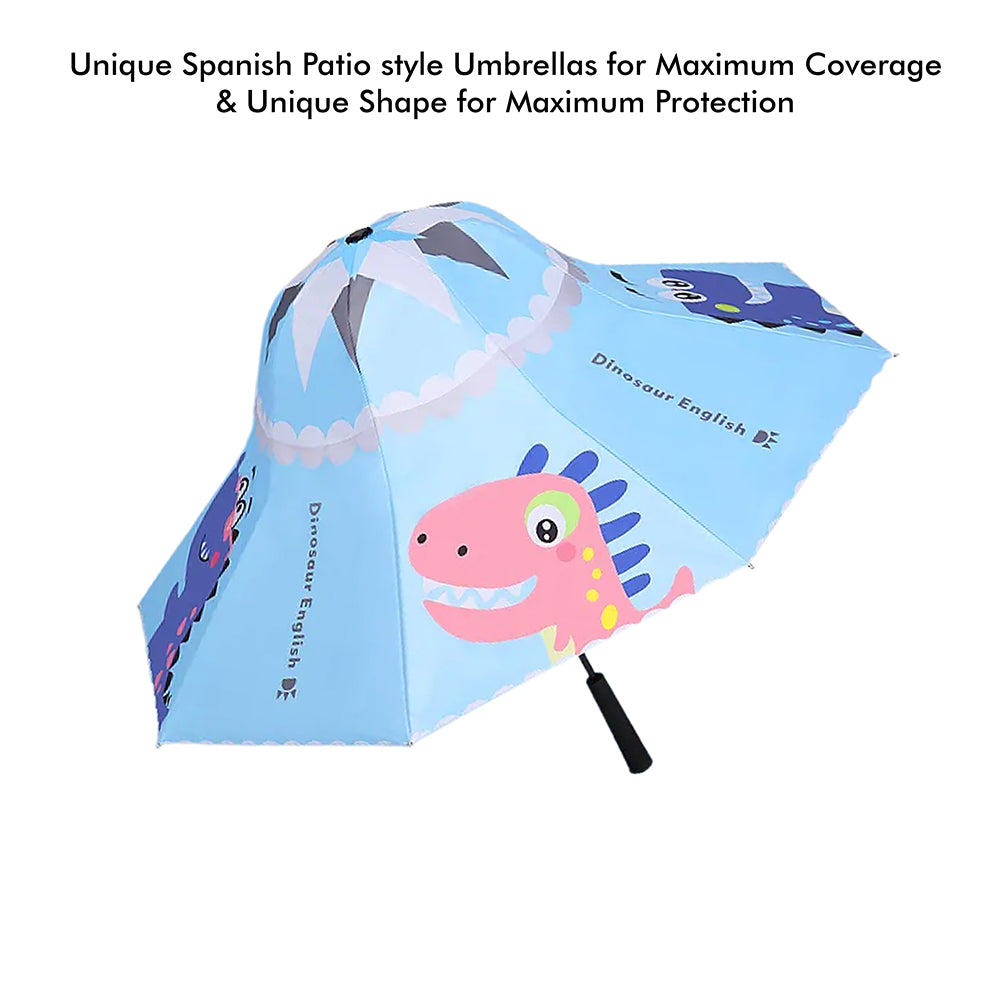 Little Surprise Box Blue Dino ,Unique Spanish Patio Style Kids Umbrella,5-12Years, Blue