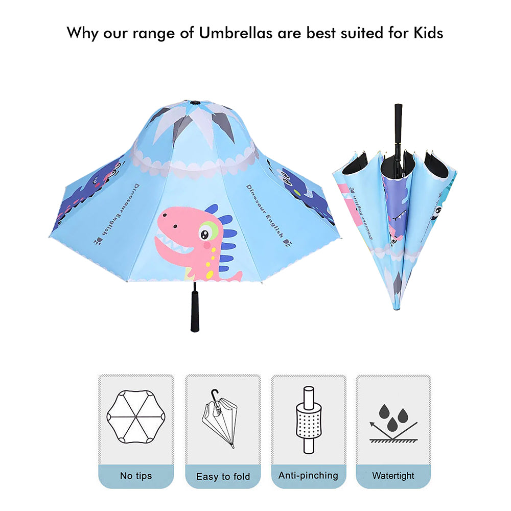 Little Surprise Box Blue Dino ,Unique Spanish Patio Style Kids Umbrella,5-12Years, Blue
