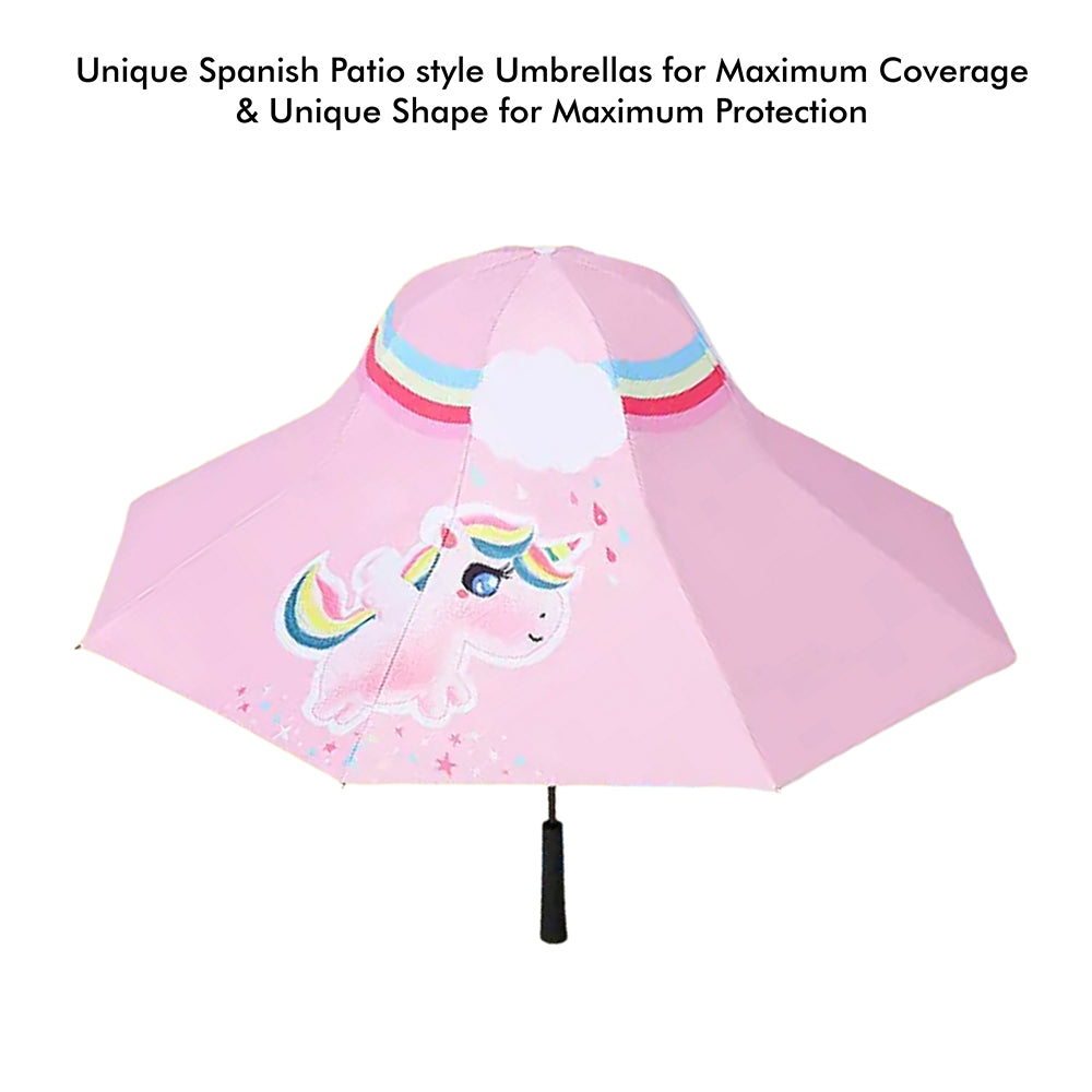 Little Surprise Box Rainbow Uni Theme, Unique Spanish Patio Style Kids Umbrella, 5-12Years,Pink