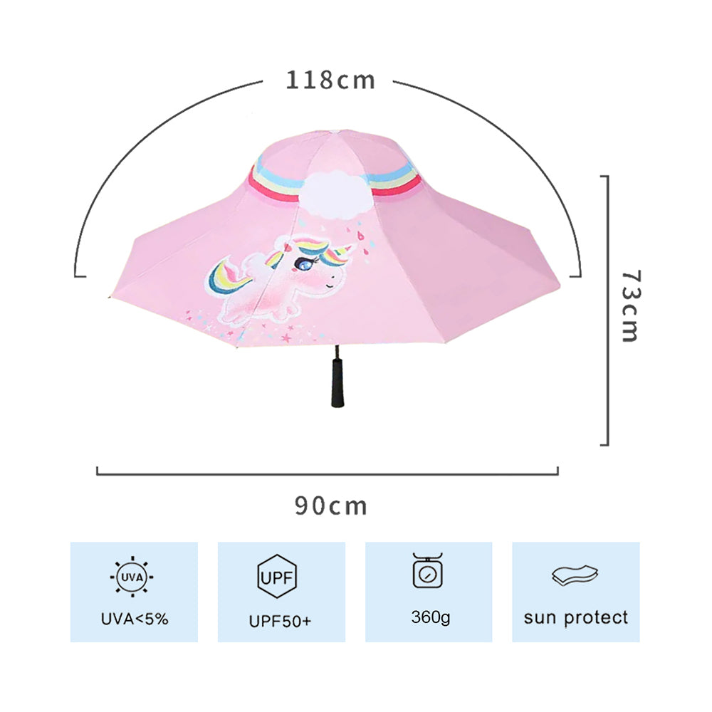 Little Surprise Box Rainbow Uni Theme, Unique Spanish Patio Style Kids Umbrella, 5-12Years,Pink