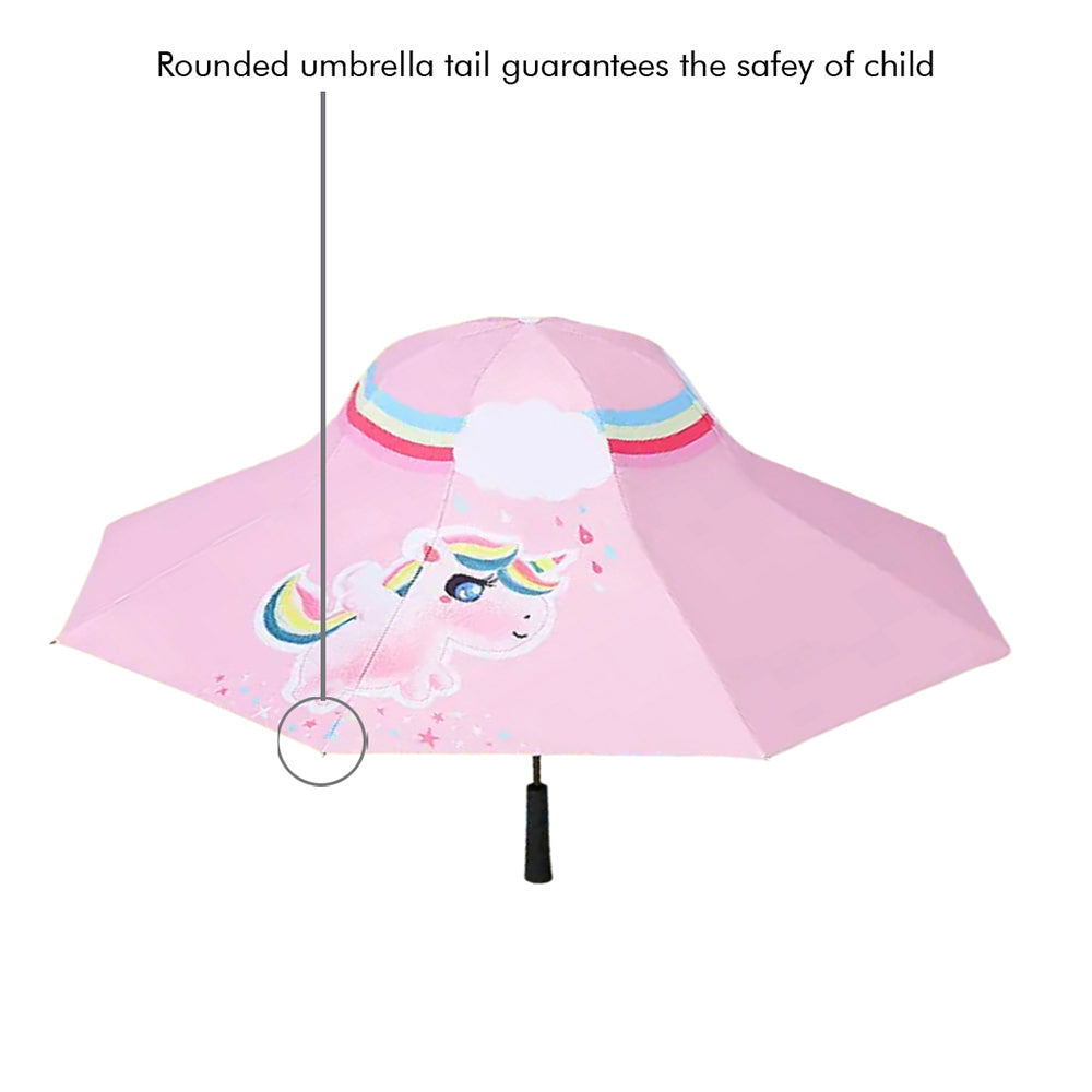 Little Surprise Box Rainbow Uni Theme, Unique Spanish Patio Style Kids Umbrella, 5-12Years,Pink