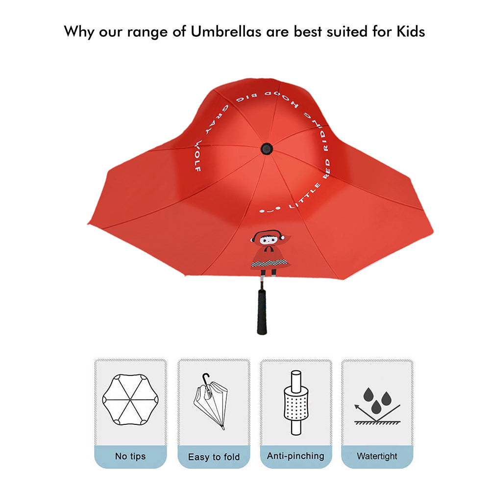 Little Surprise Box Red Riding Hood Theme, Unique Spanish Patio Style Kids Umbrella, 5-12Years,Red