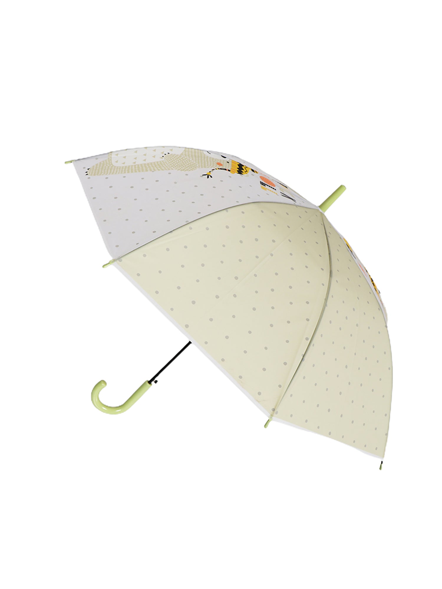 Little Surprise Box, Olive Green, Translucent Rock And Roll Kelly Jo Teddy Print With Polka Dots, Rain And All-Season Umbrella For Kids & Adults.
