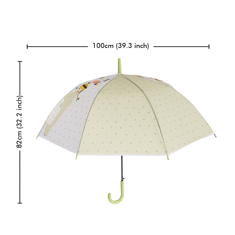 Little Surprise Box, Olive Green, Translucent Rock And Roll Kelly Jo Teddy Print With Polka Dots, Rain And All-Season Umbrella For Kids & Adults.