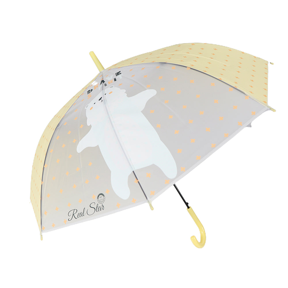 Little Surprise Box, Yellow Translucent Brave Spirit Kelly Jo Teddy Print, Rain And All-Season Umbrella For Kids & Adults.
