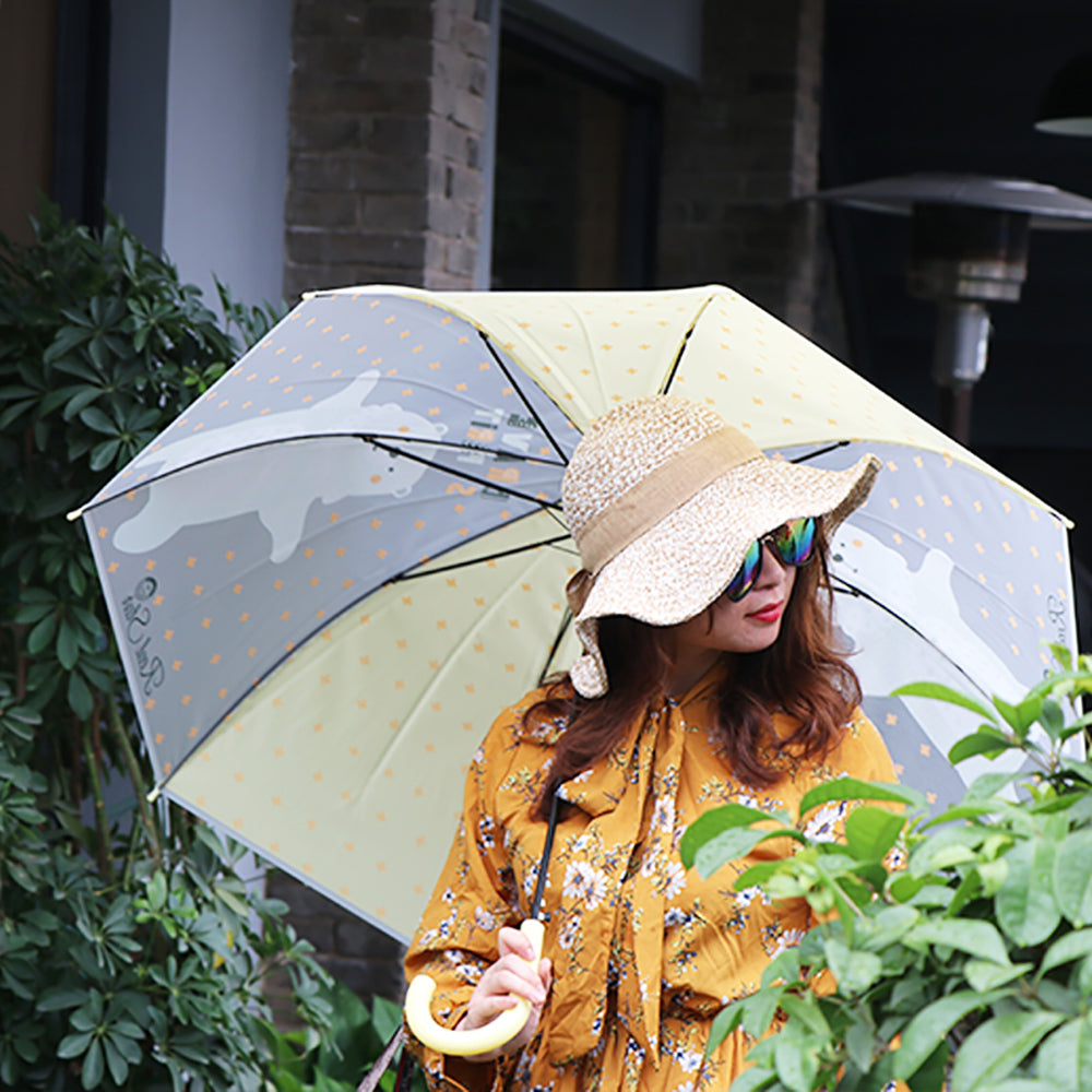 Little Surprise Box, Yellow Translucent Brave Spirit Kelly Jo Teddy Print, Rain And All-Season Umbrella For Kids & Adults.