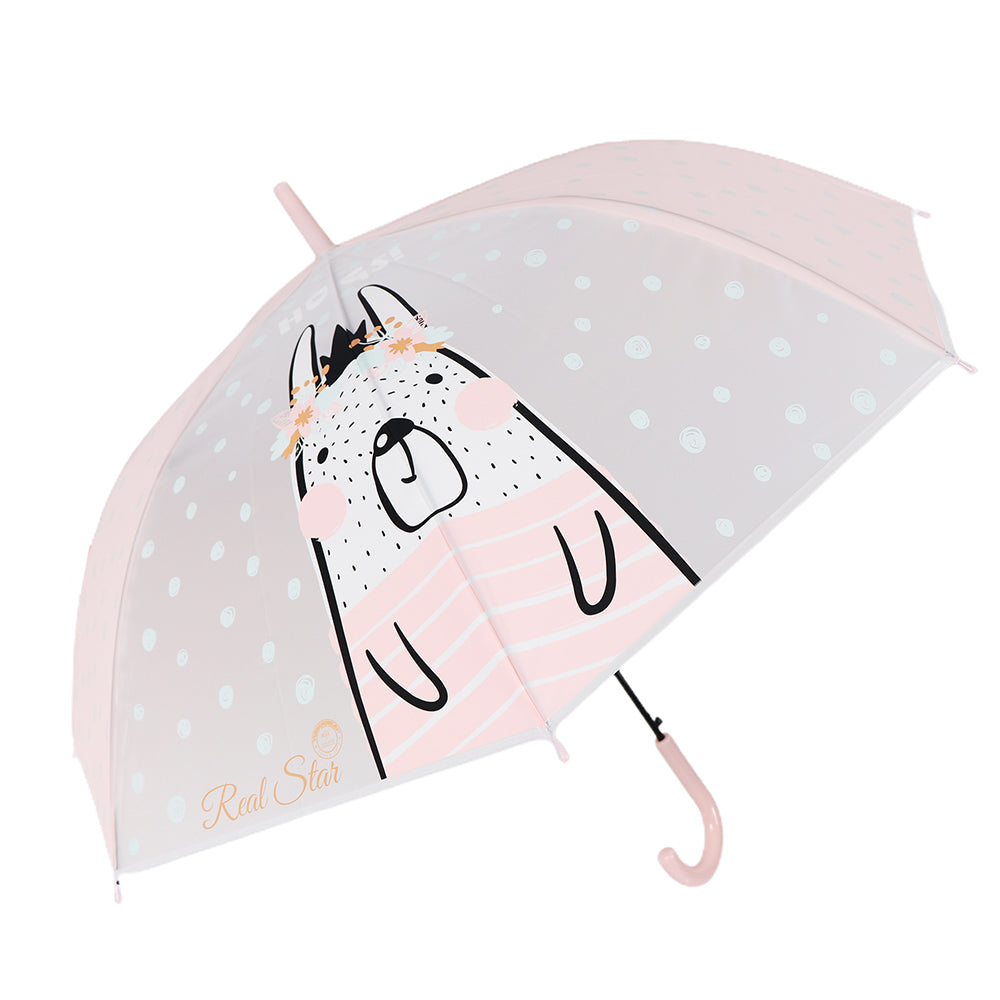 Little Surprise Box Pink Translucent Bunny Hugs, Rain And All-Season Umbrella For Kids & Adults.