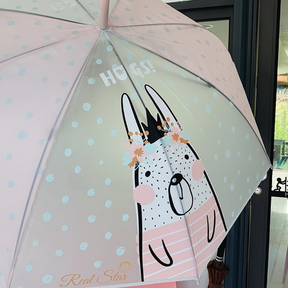 Little Surprise Box Pink Translucent Bunny Hugs, Rain And All-Season Umbrella For Kids & Adults.