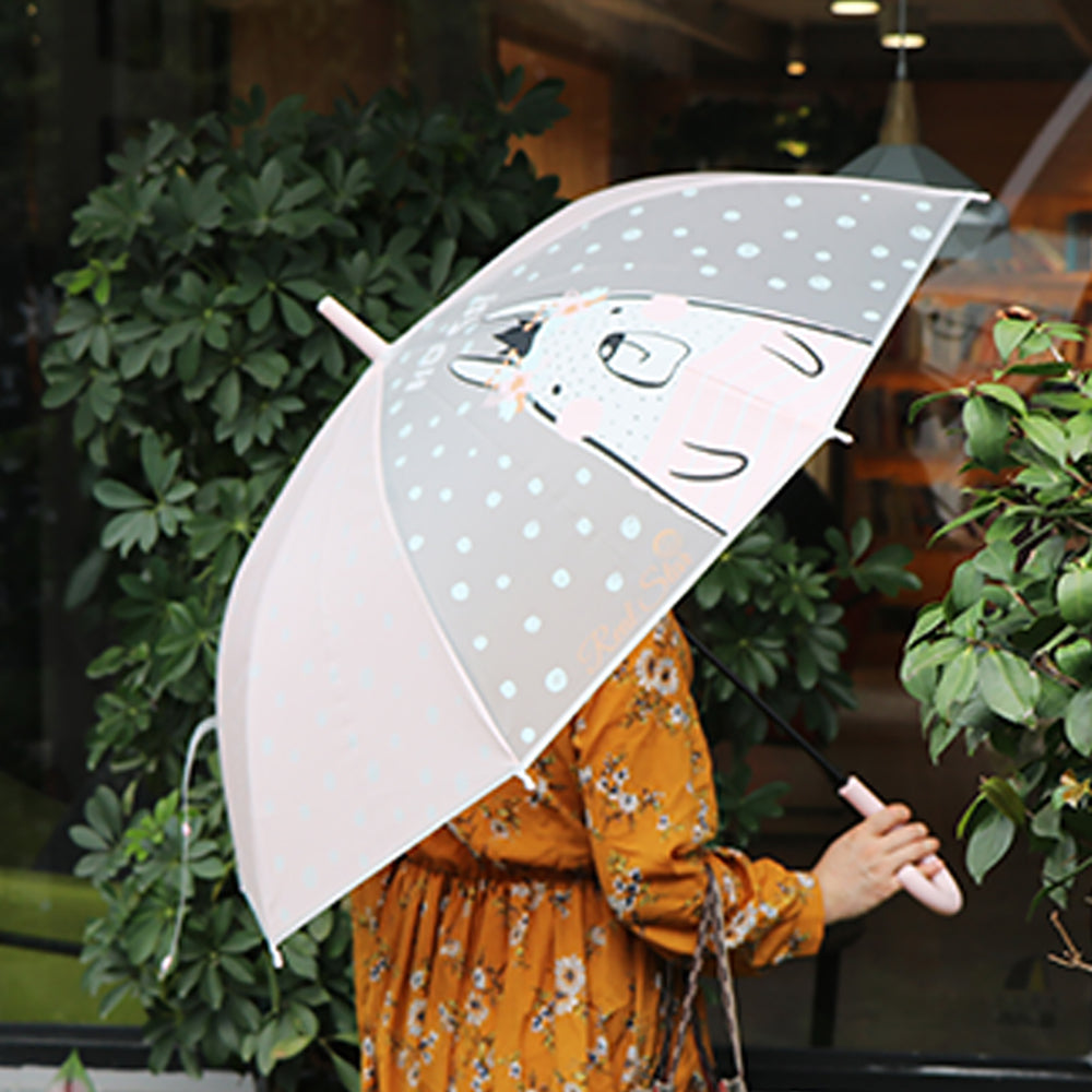 Little Surprise Box Pink Translucent Bunny Hugs, Rain And All-Season Umbrella For Kids & Adults.