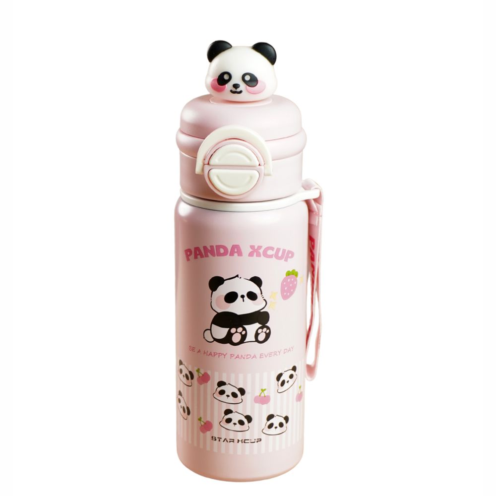 Pink Stripes 3d Panda Stainless Steel Kids Water Bottle, 550ml