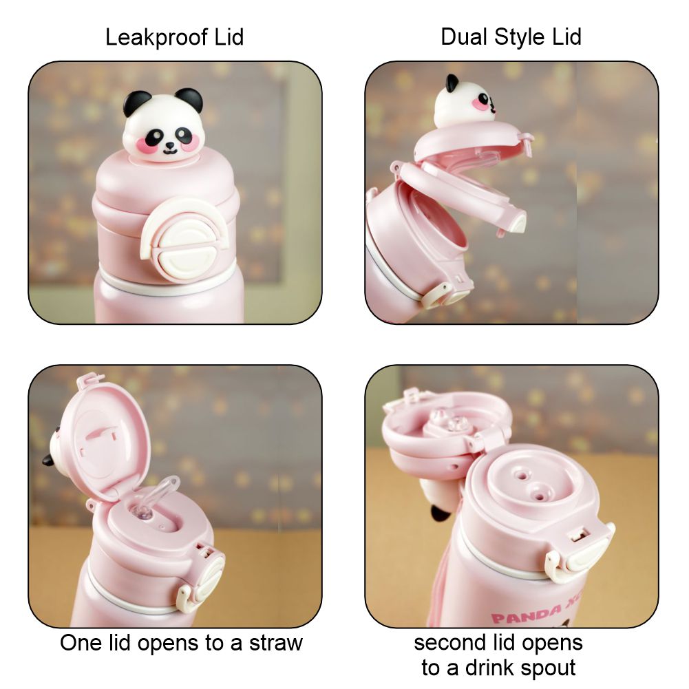 Pink Stripes 3d Panda Stainless Steel Kids Water Bottle, 550ml