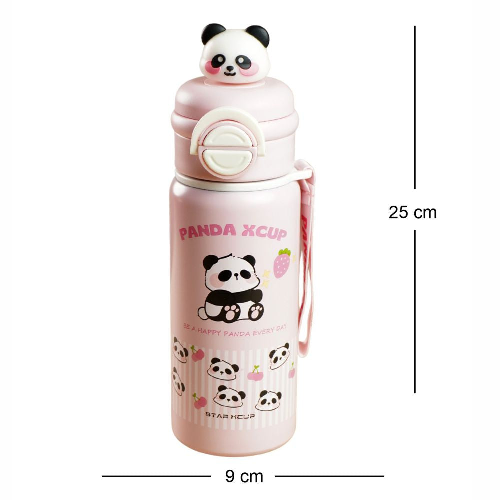 Pink Stripes 3d Panda Stainless Steel Kids Water Bottle, 550ml