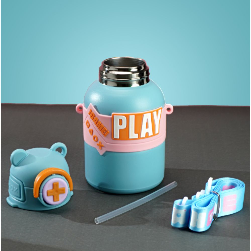 Blue Game Theme Stainless Steel Kids Water Bottle, 550ml