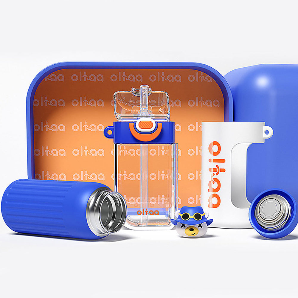 Little Surprise Box Double Tumbler Blue Bear Detachable Set Water Bottle, 400 Ml & 320Ml For Kids And Adults