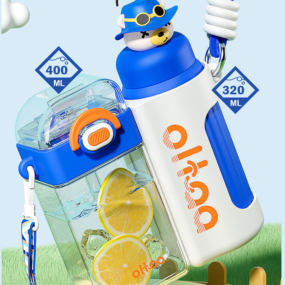 Little Surprise Box Double Tumbler Blue Bear Detachable Set Water Bottle, 400 Ml & 320Ml For Kids And Adults
