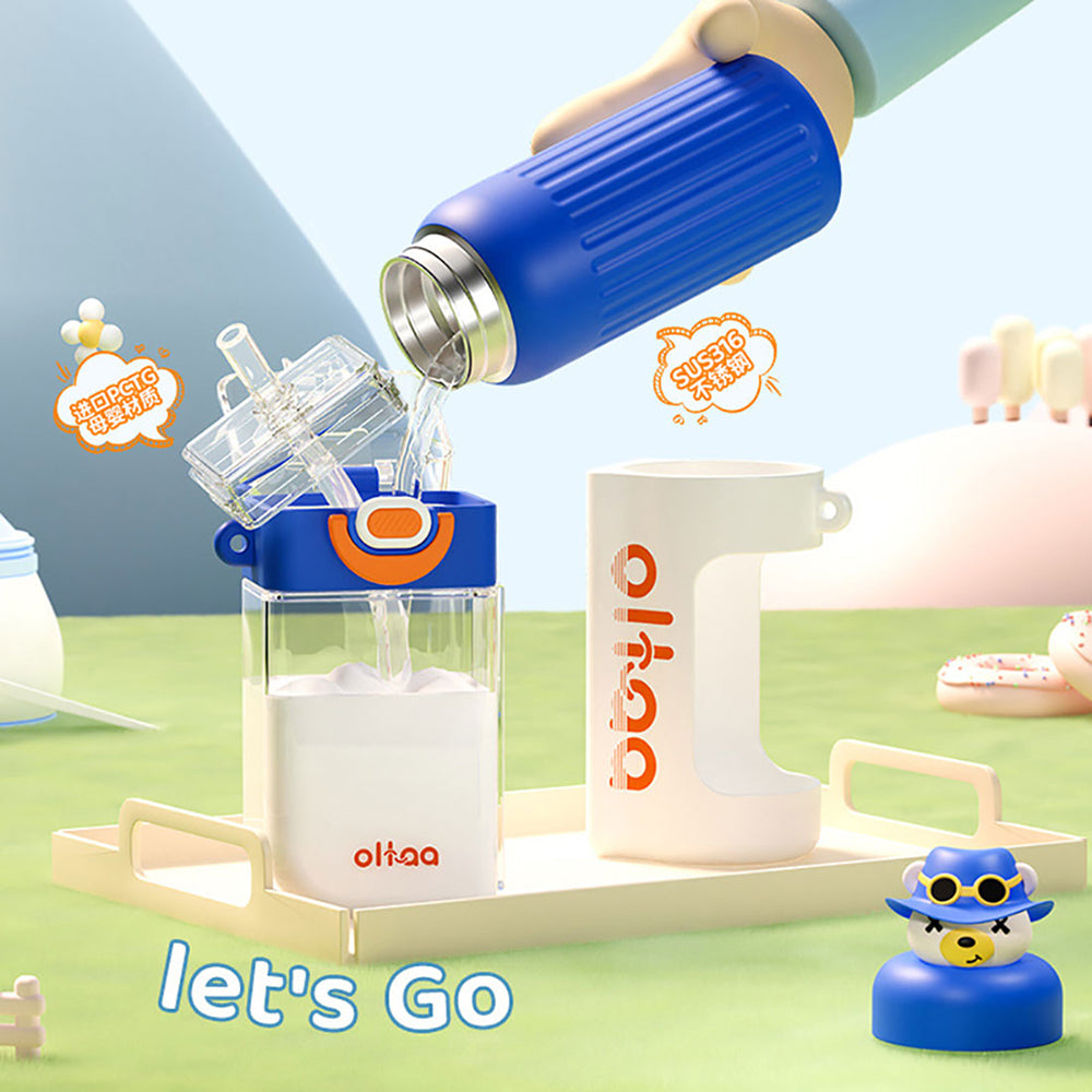 Little Surprise Box Double Tumbler Blue Bear Detachable Set Water Bottle, 400 Ml & 320Ml For Kids And Adults