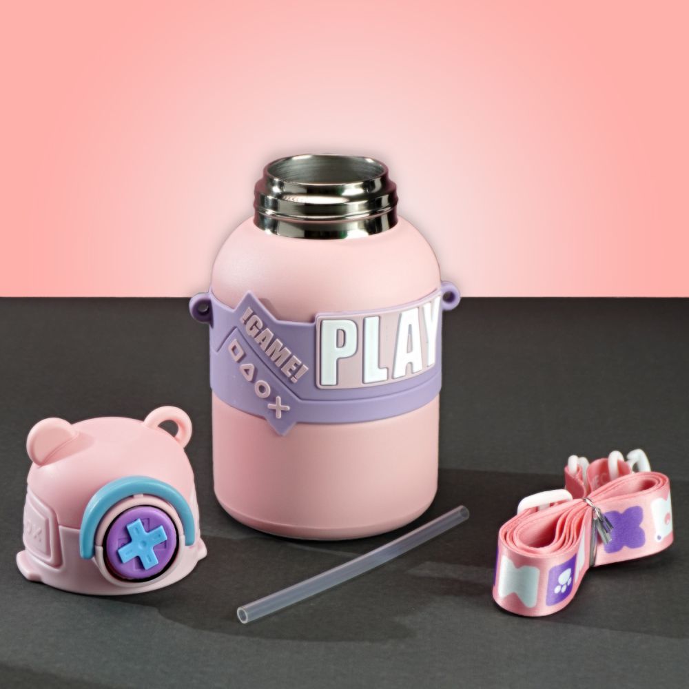 Pink Game Theme Stainless Steel Kids Water Bottle, 550ml