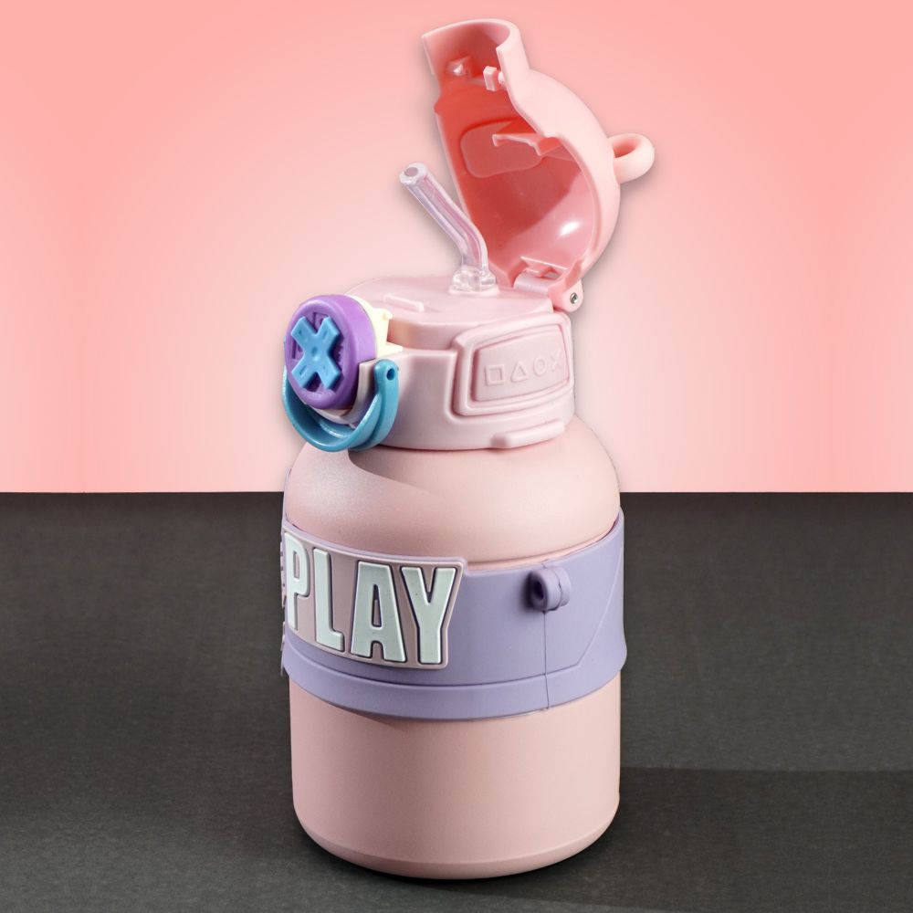 Pink Game Theme Stainless Steel Kids Water Bottle, 550ml