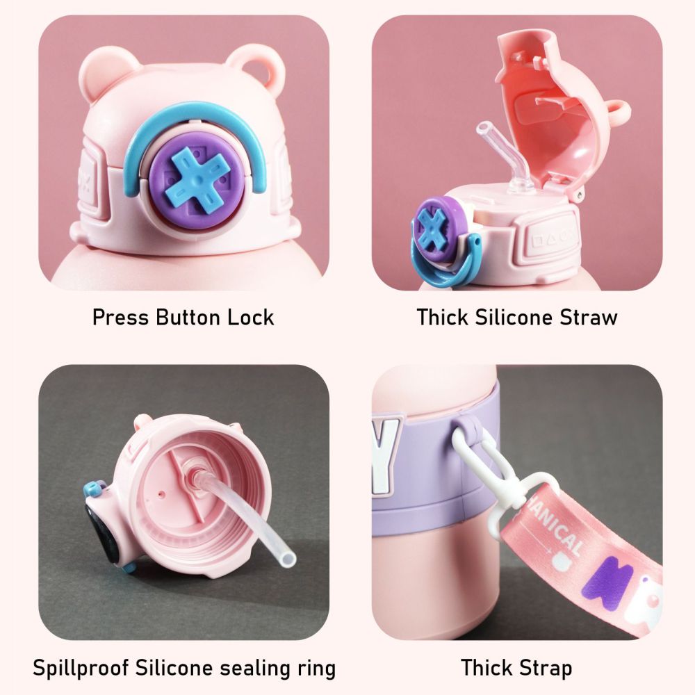 Pink Game Theme Stainless Steel Kids Water Bottle, 550ml