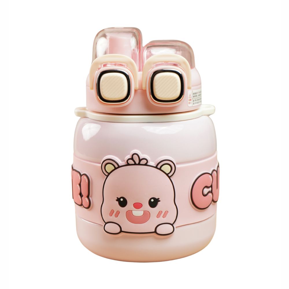 Pink Two way Lid Style Cartoon theme Stainless Steel Kids Water Bottle,660ml