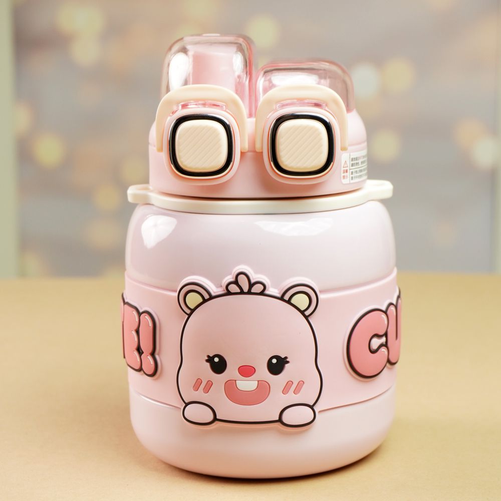 Pink Two way Lid Style Cartoon theme Stainless Steel Kids Water Bottle,660ml