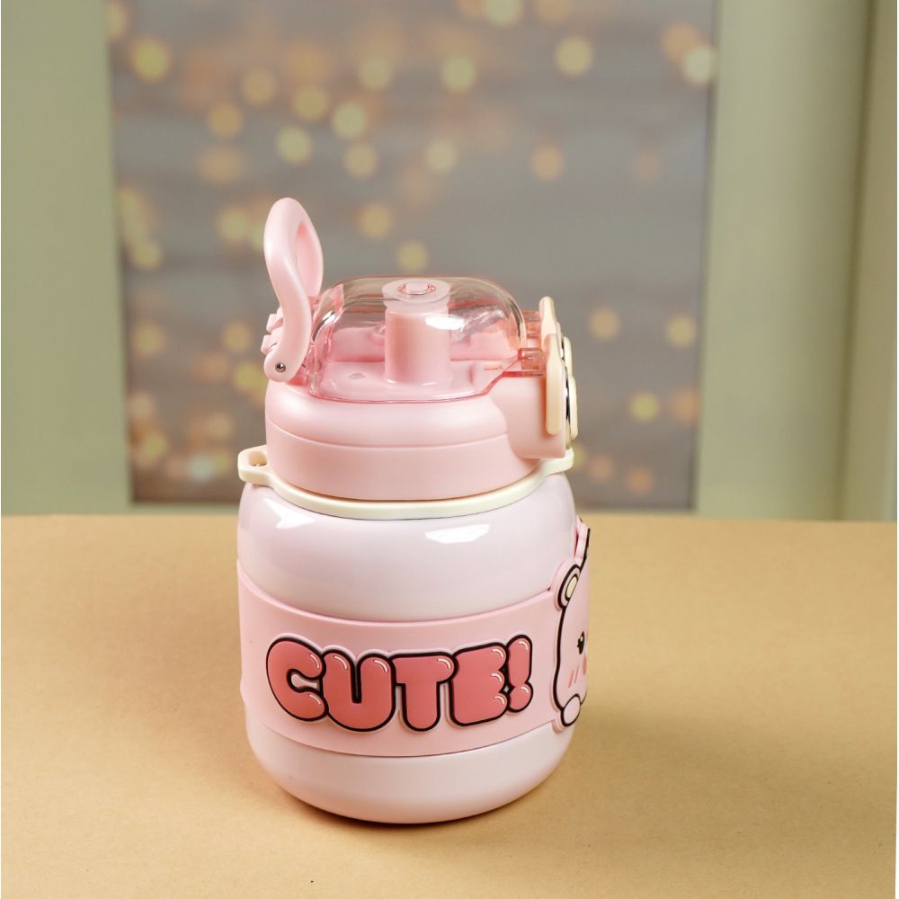 Pink Two way Lid Style Cartoon theme Stainless Steel Kids Water Bottle,660ml