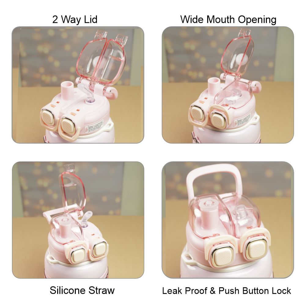 Pink Two way Lid Style Cartoon theme Stainless Steel Kids Water Bottle,660ml