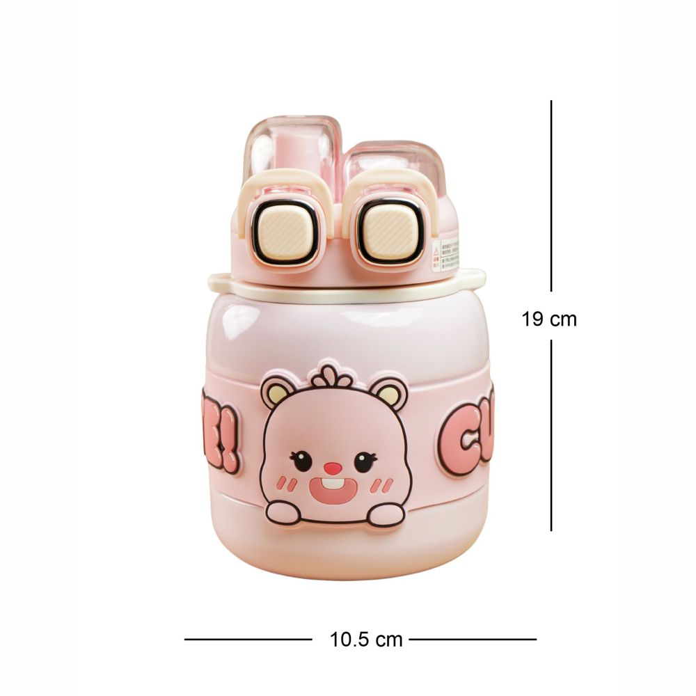 Pink Two way Lid Style Cartoon theme Stainless Steel Kids Water Bottle,660ml