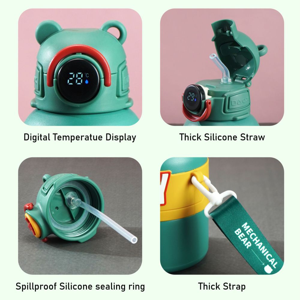 Little Surprise Box, Olive Game Theme tempertaure Controlled Stainless Steel Kids Water Bottle, 550ml