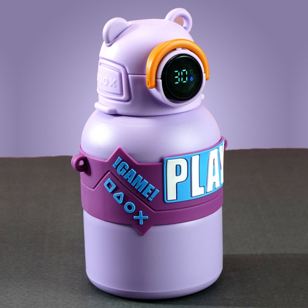 Little Surprise Box, Purple Game Theme tempertaure Controlled Stainless Steel Kids Water Bottle, 550ml