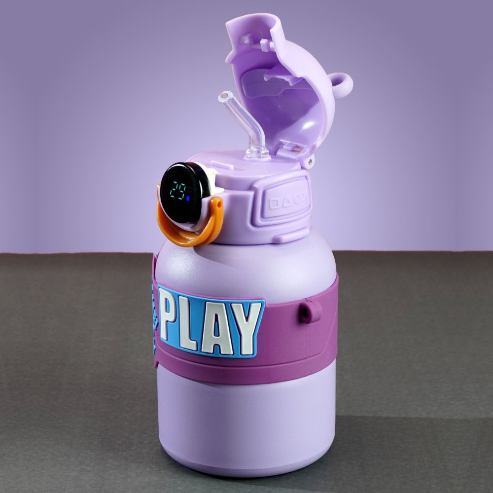 Little Surprise Box, Purple Game Theme tempertaure Controlled Stainless Steel Kids Water Bottle, 550ml