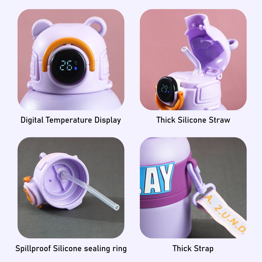 Little Surprise Box, Purple Game Theme tempertaure Controlled Stainless Steel Kids Water Bottle, 550ml