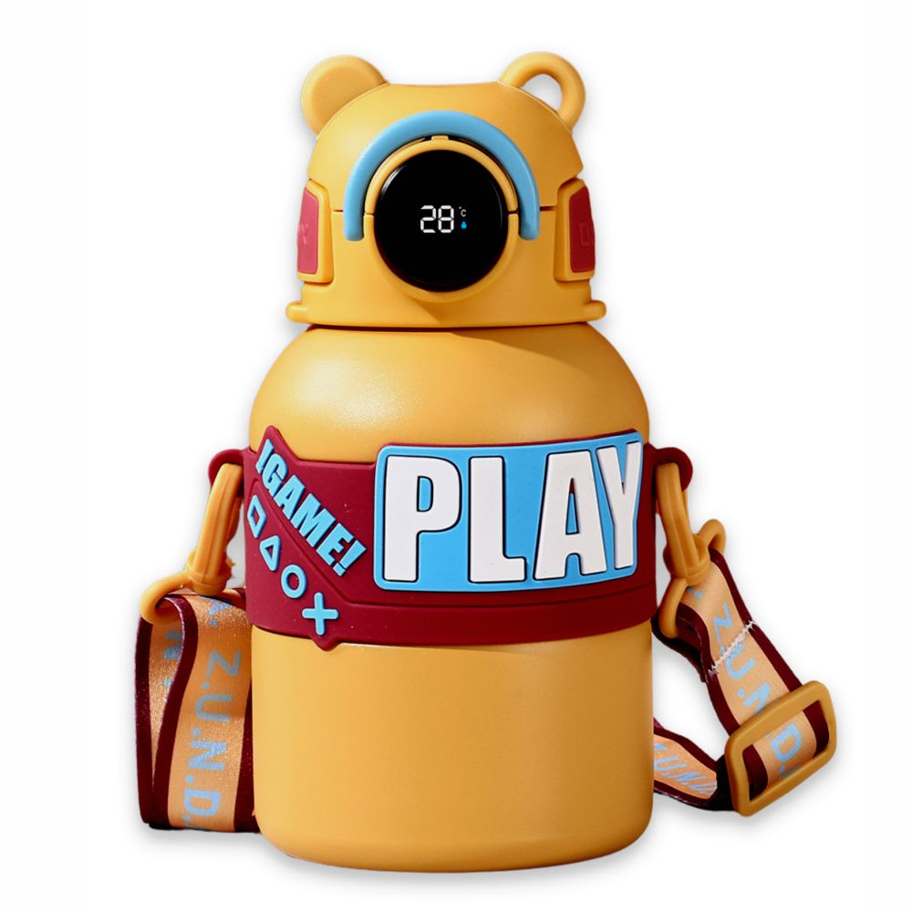 Yellow Game Theme tempertaure Controlled Stainless Steel Kids Water Bottle, 550ml