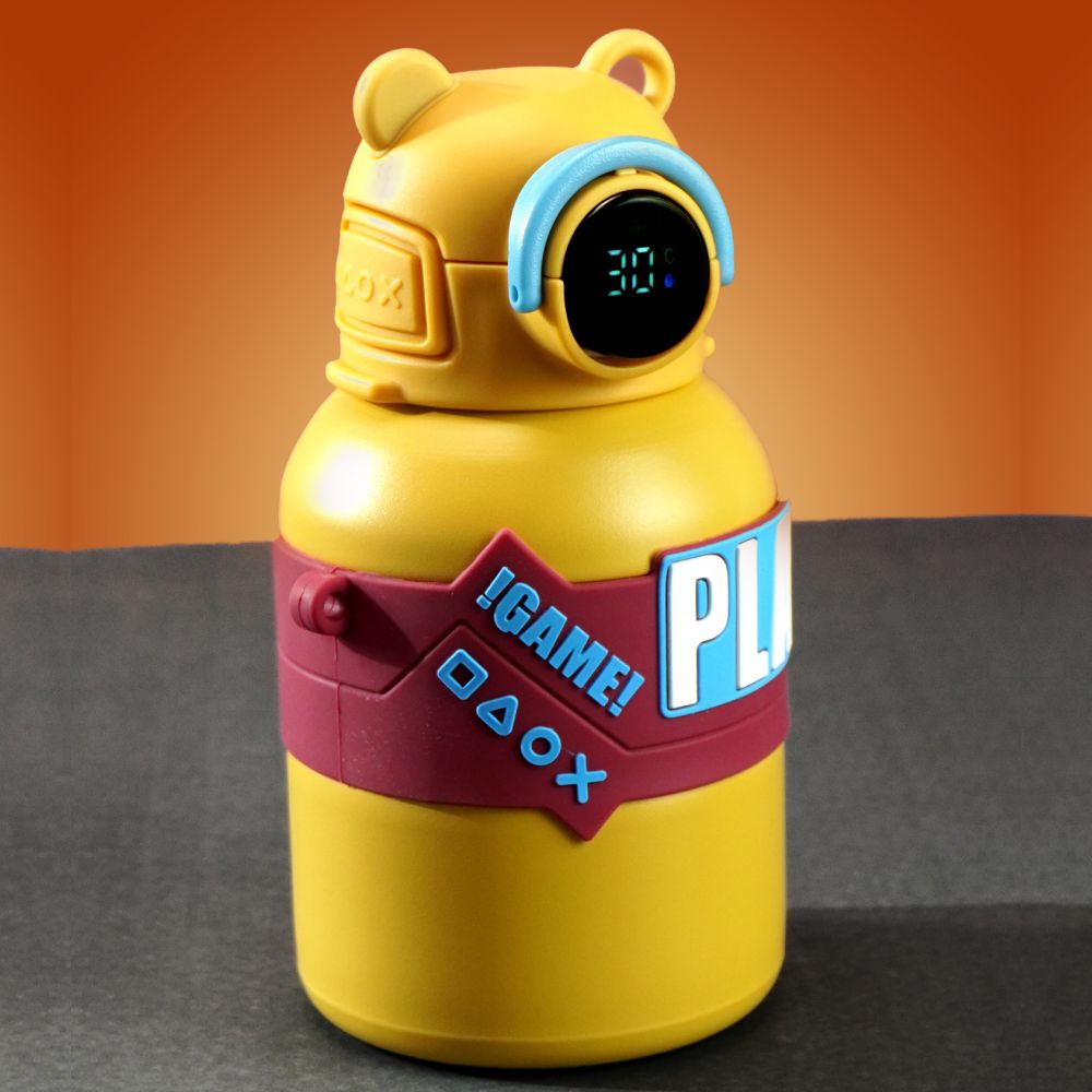 Yellow Game Theme tempertaure Controlled Stainless Steel Kids Water Bottle, 550ml