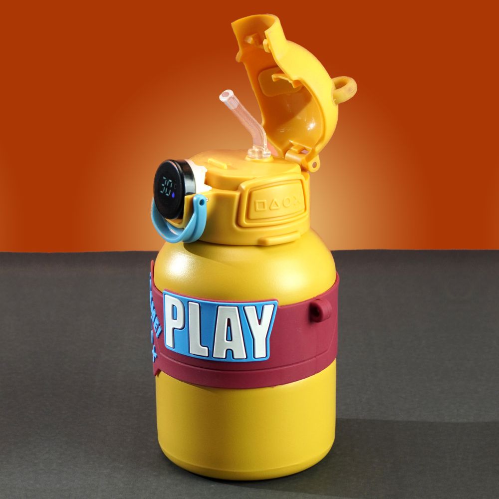 Yellow Game Theme tempertaure Controlled Stainless Steel Kids Water Bottle, 550ml