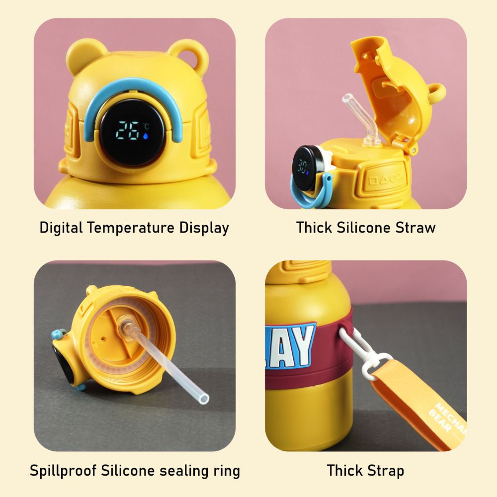 Yellow Game Theme tempertaure Controlled Stainless Steel Kids Water Bottle, 550ml