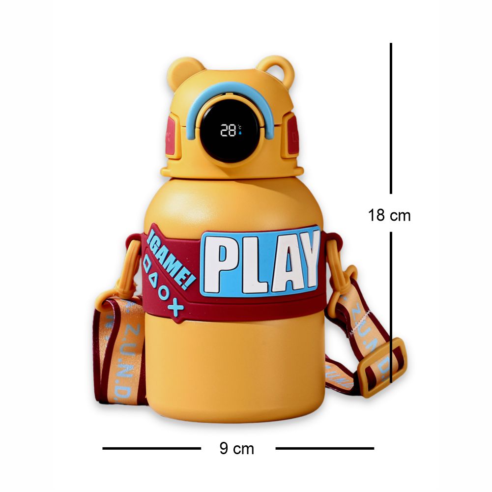 Yellow Game Theme tempertaure Controlled Stainless Steel Kids Water Bottle, 550ml