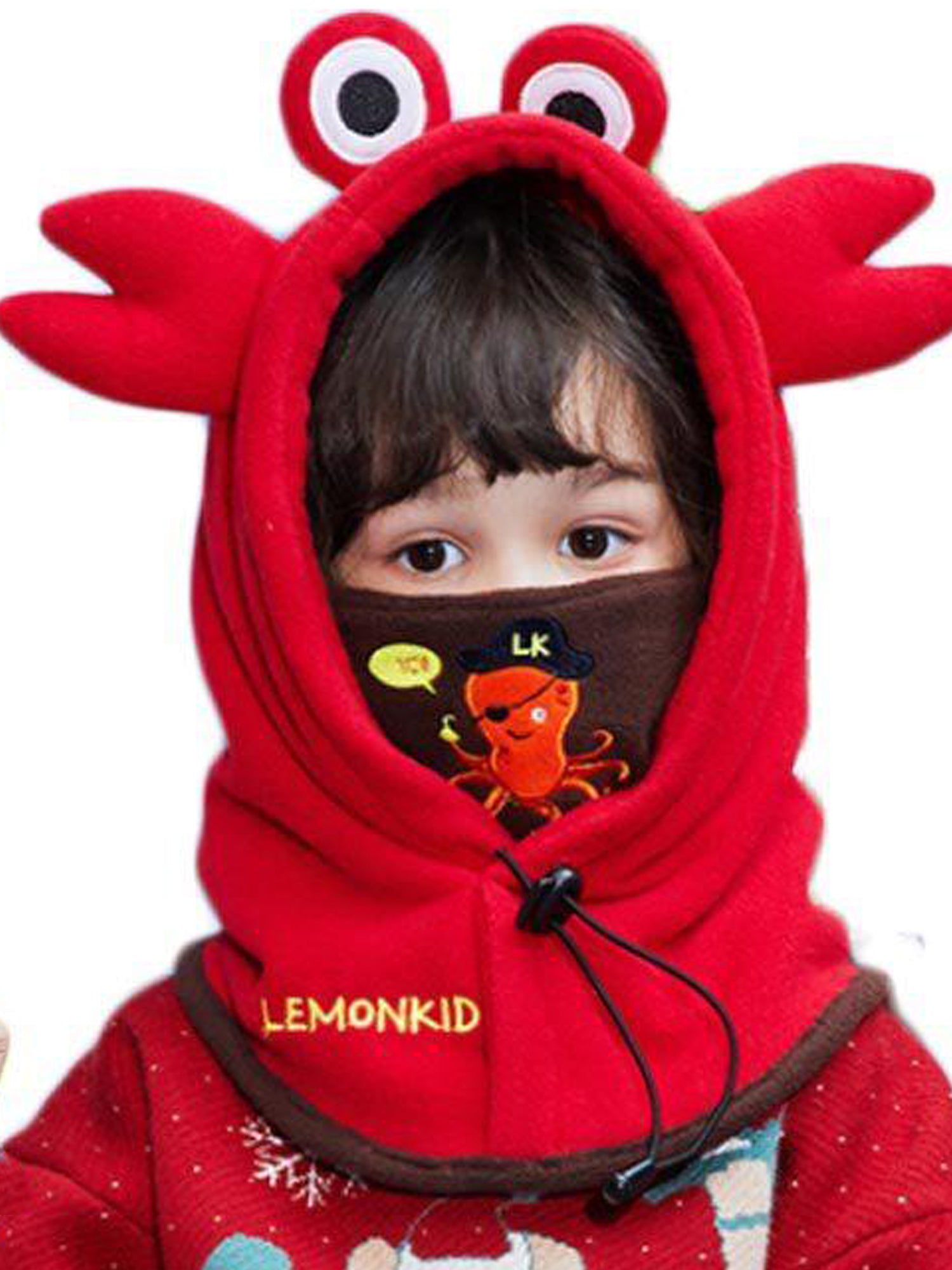 Little Surprise Box 3dCrab Theme Fleece Winter Cap Covering Mouth, Neck And Head For Minus Degree Temperature, 5 Yrs And Above