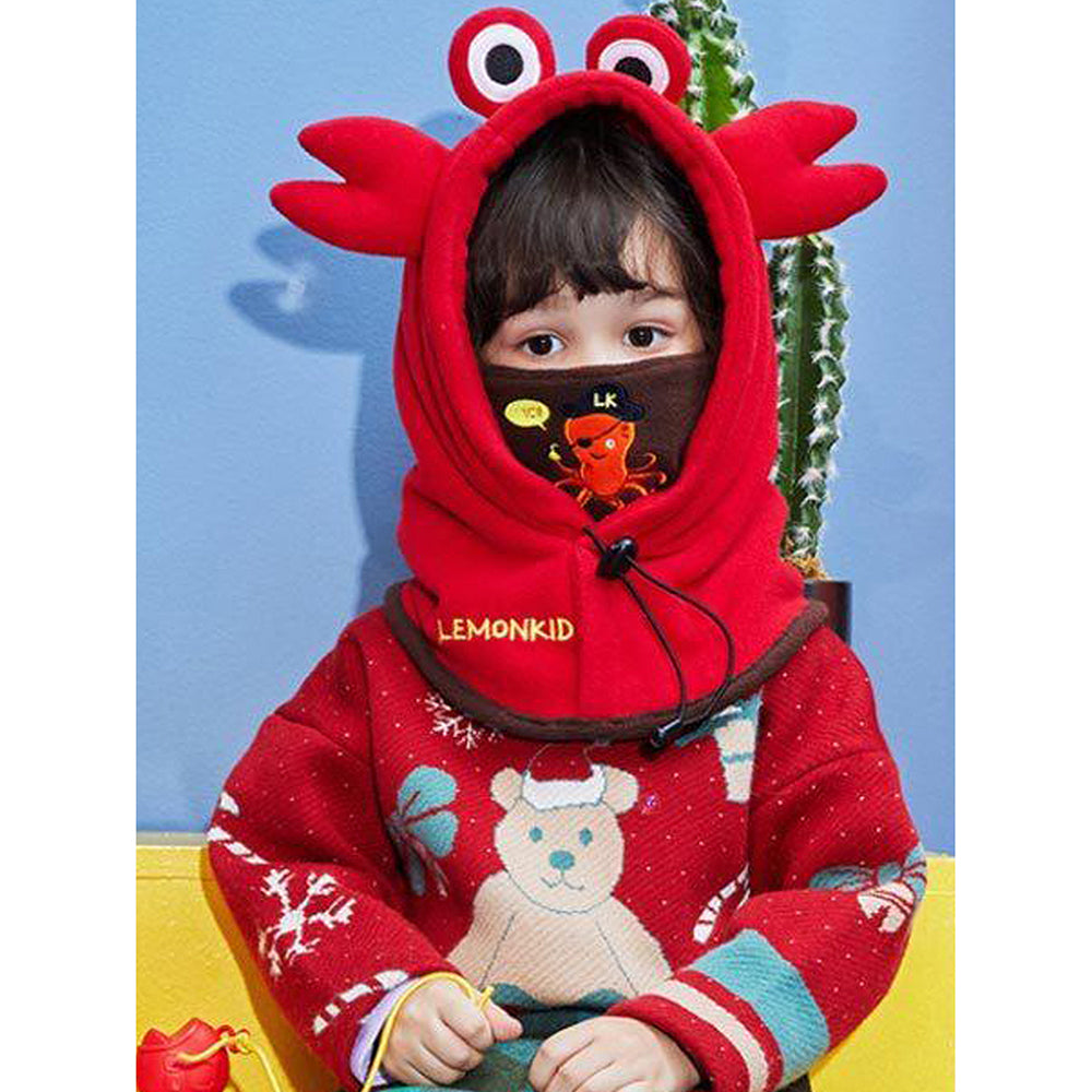 Little Surprise Box 3dCrab Theme Fleece Winter Cap Covering Mouth, Neck And Head For Minus Degree Temperature, 5 Yrs And Above