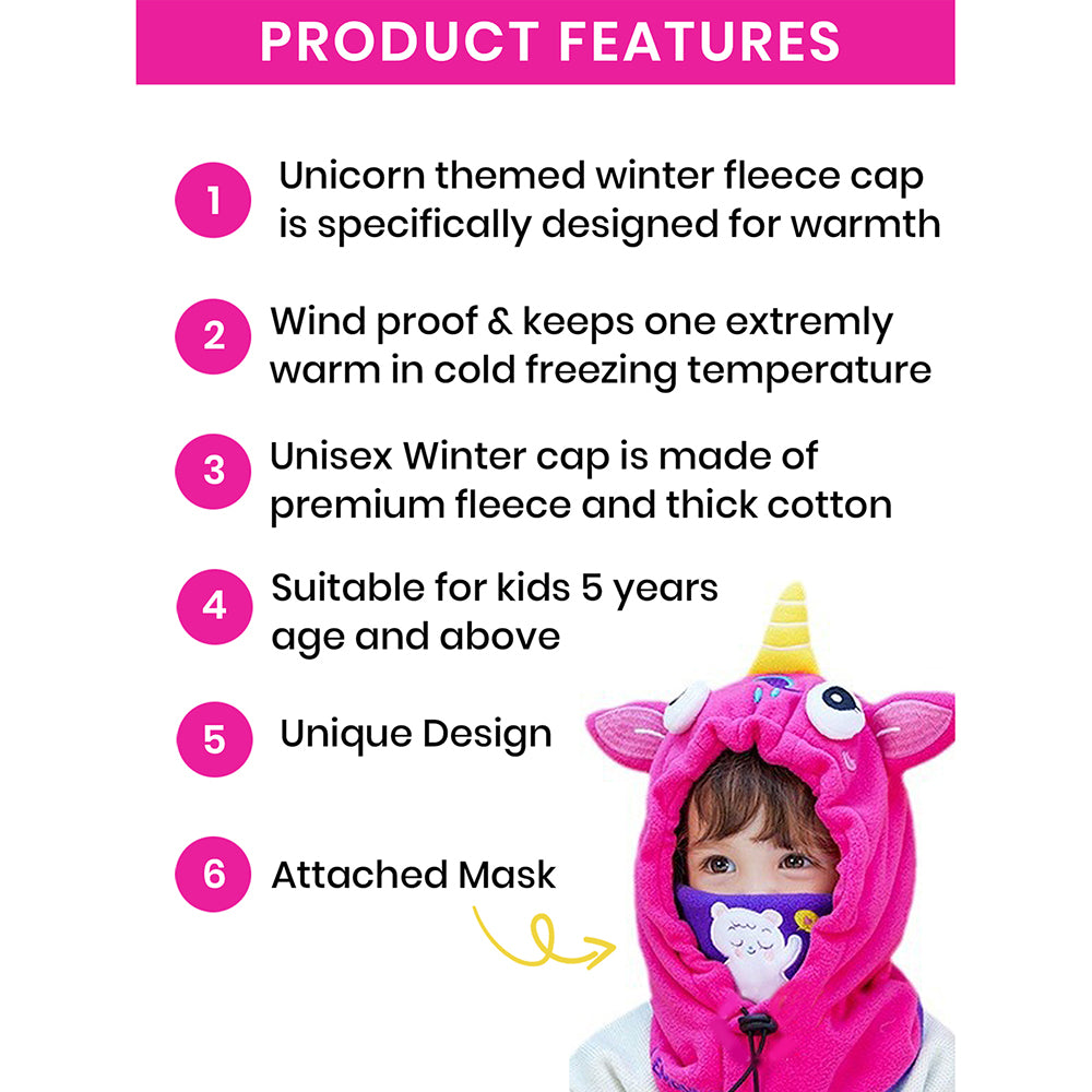 Little Surprise Box Bright Pink Uni Fleece Winter Cap covering Mouth, Neck And Head For Minus Degree Temperature, 5 yrs And Above