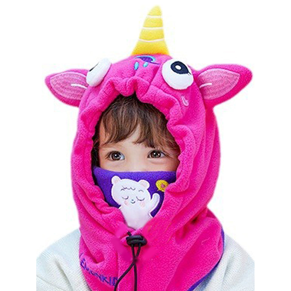 Little Surprise Box Bright Pink Uni Fleece Winter Cap covering Mouth, Neck And Head For Minus Degree Temperature, 5 yrs And Above