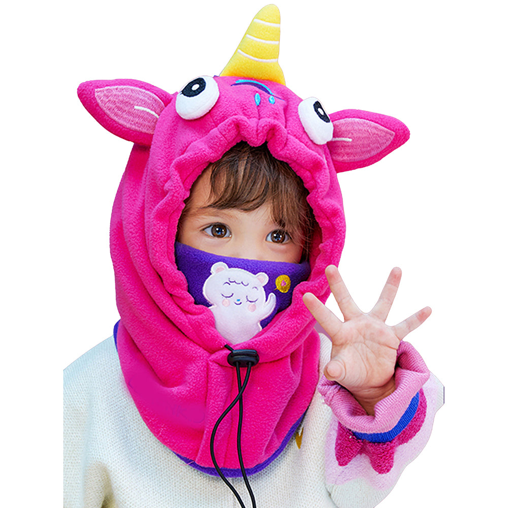 Little Surprise Box Bright Pink Uni Fleece Winter Cap covering Mouth, Neck And Head For Minus Degree Temperature, 5 yrs And Above