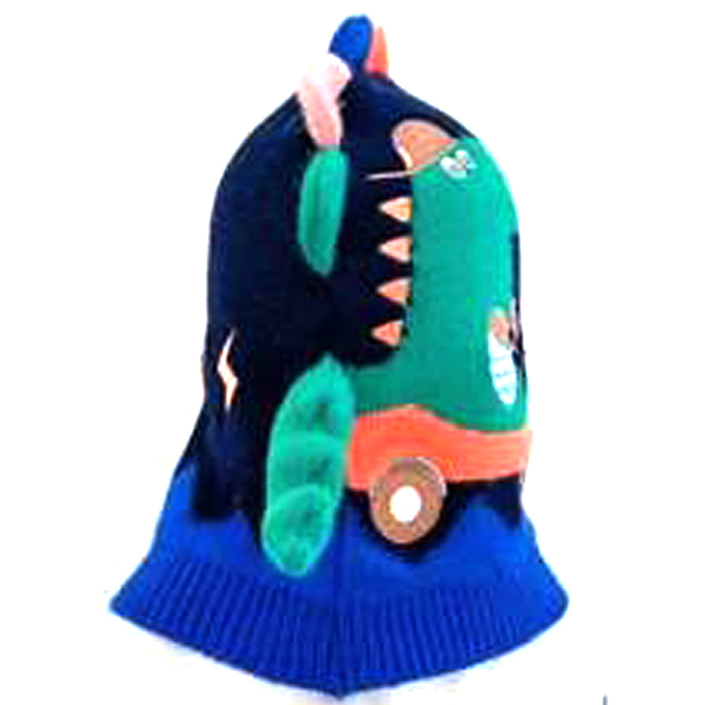 Little Surprise Box Knitted Blue Border Dino Theme Winter Cap Covering Neck , Ears And Head For Minus Degree Temperature, 5 yrs and above