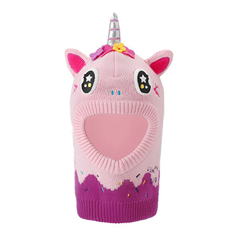 Little Surprise Box Knitted Pink Border Unicorn Theme Winter Cap Covering Neck , Ears and Head For Minus degree Temperature, 5 yrs and above