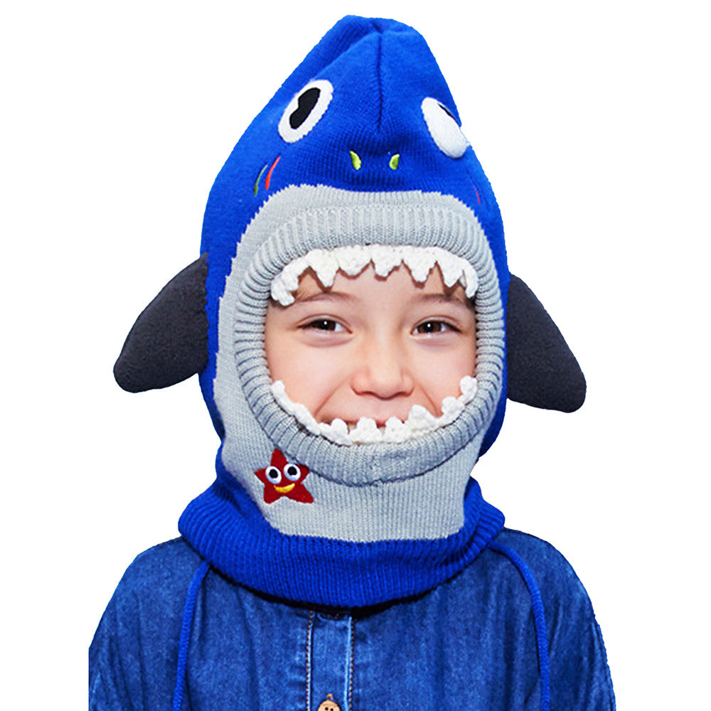 Little Surprise Box Knitted Starfish Shark  theme Winter Cap covering  Neck , Ears and Head for Minus degree Temperature, 5 yrs and above