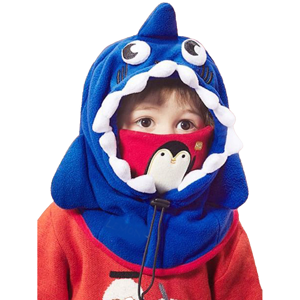 Little Surprise Box Shark Penguin Theme Fleece Winter Cap Covering Mouth, Neck And Head For Minus Degree Temperature, 5 yrs And Above