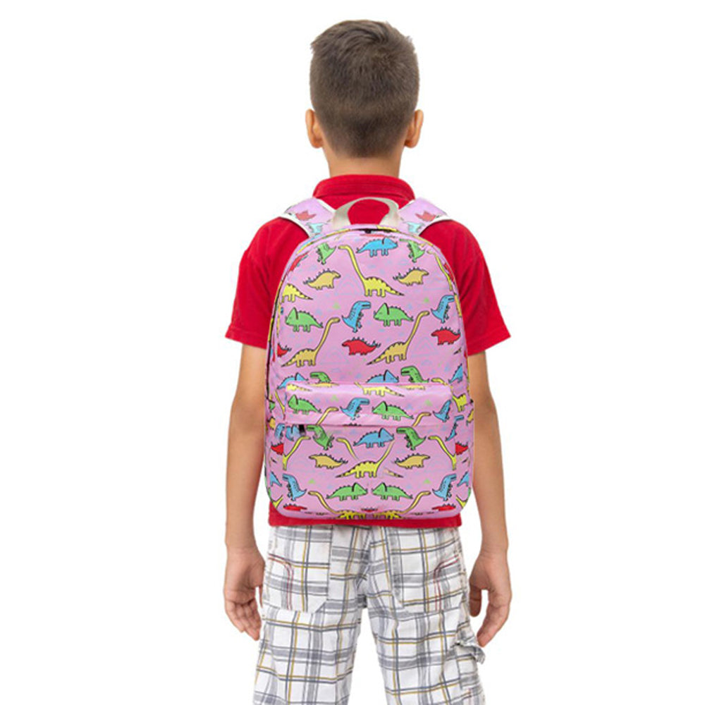 Dino Park 3 Pcs Matching Backpack With Lunch Bag & Stationery Pouch, Pink