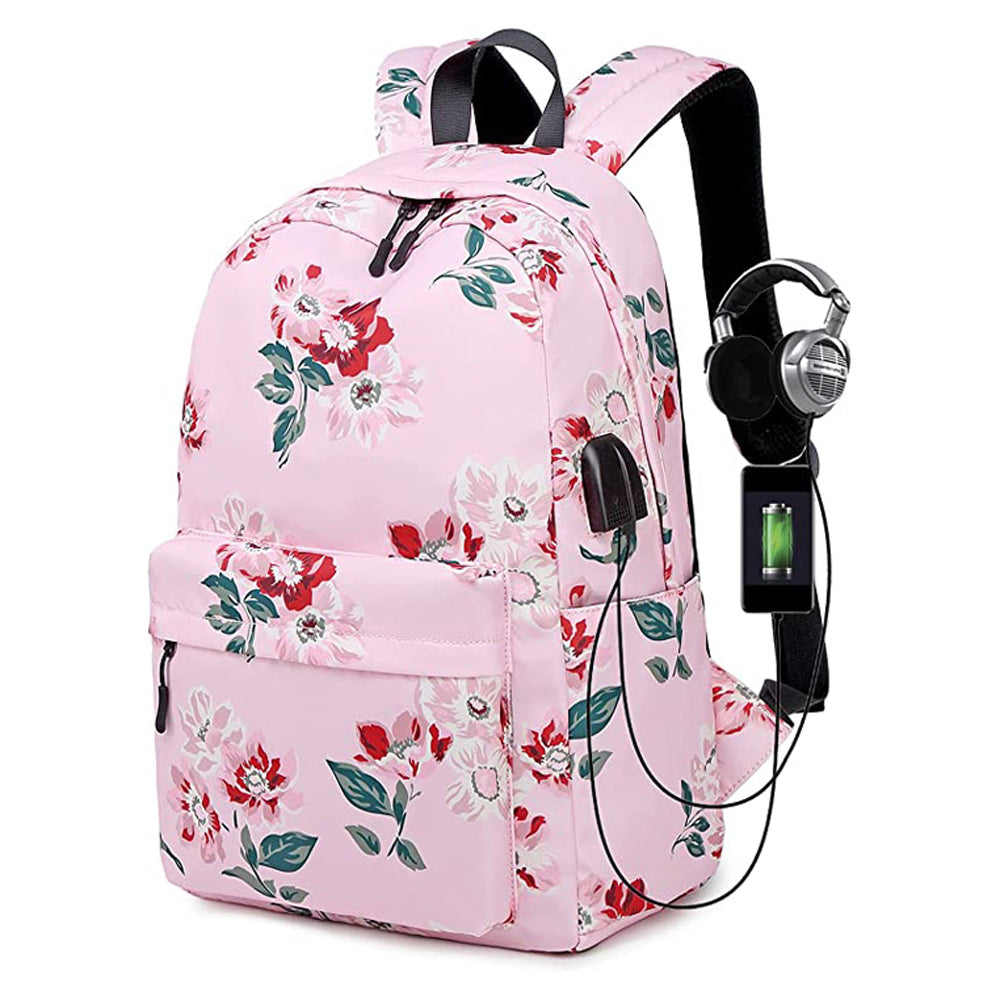 Floral Bunch, 3 Pcs Matching Backpack With Lunch Bag & Stationery Pouch, Pink