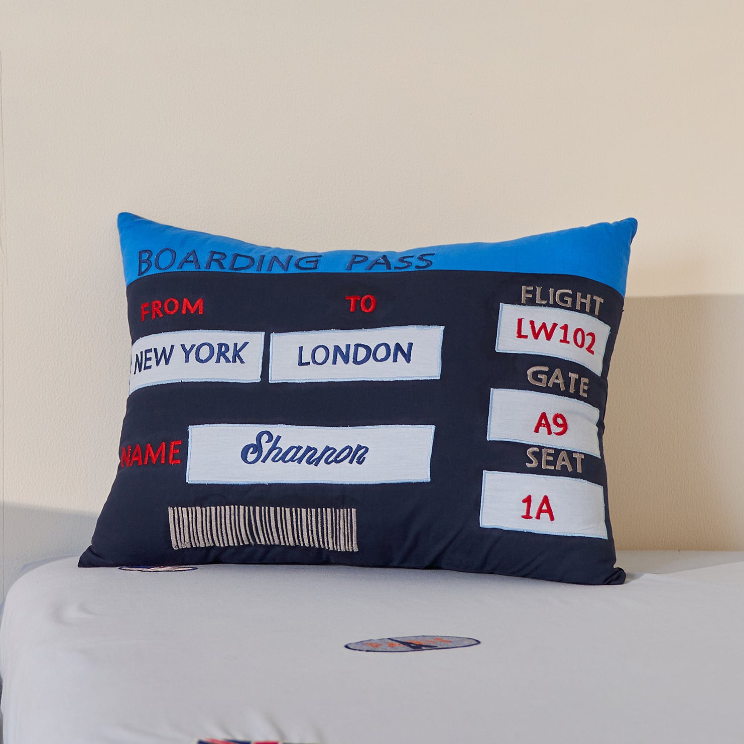 Boarding Pass Decorative Pillow (Navy)