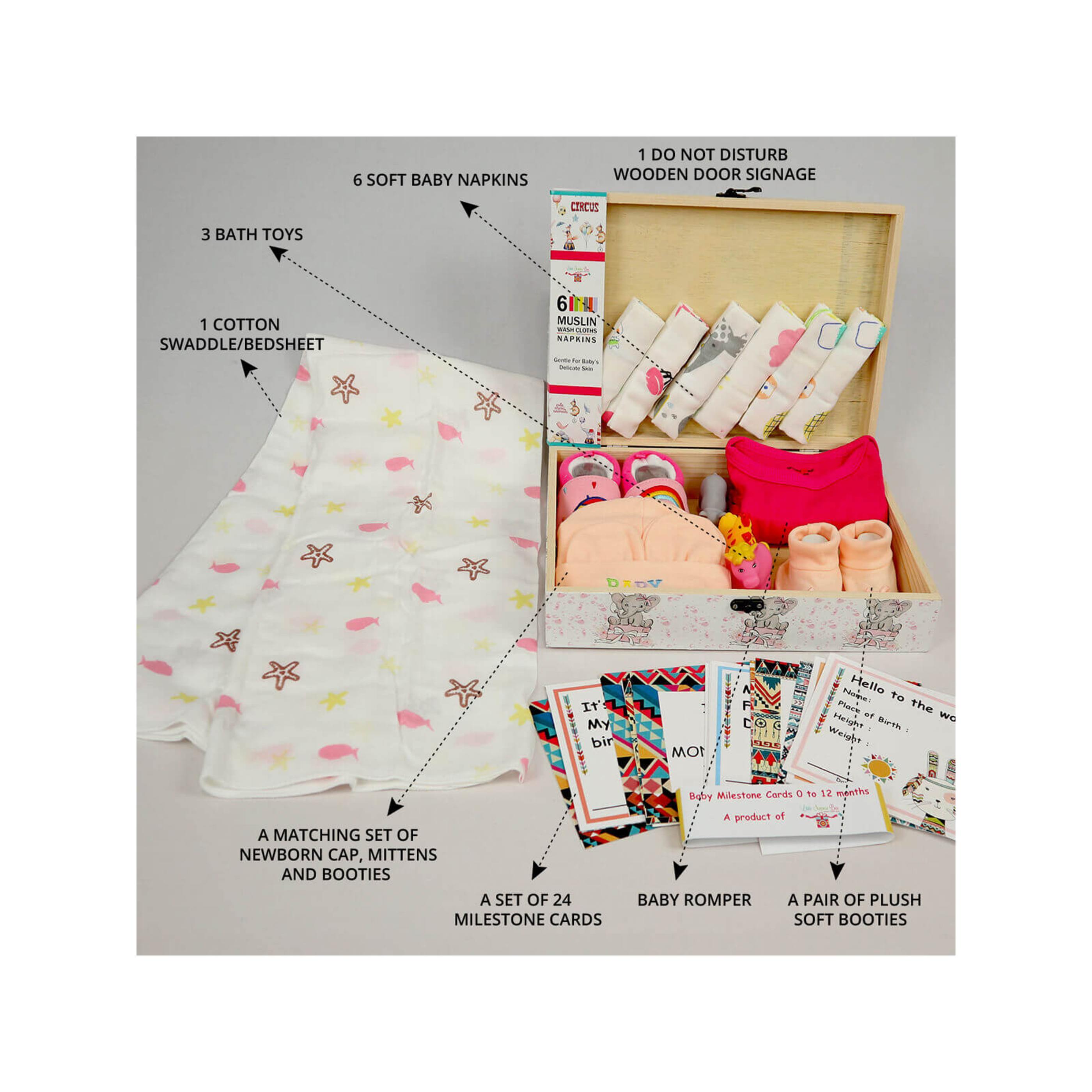 Little Surprise Box Newborn Little Princess Pinewood Gift Hamper Box Set (Pink)